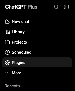 ChatGPT sidebar with Plugins selected